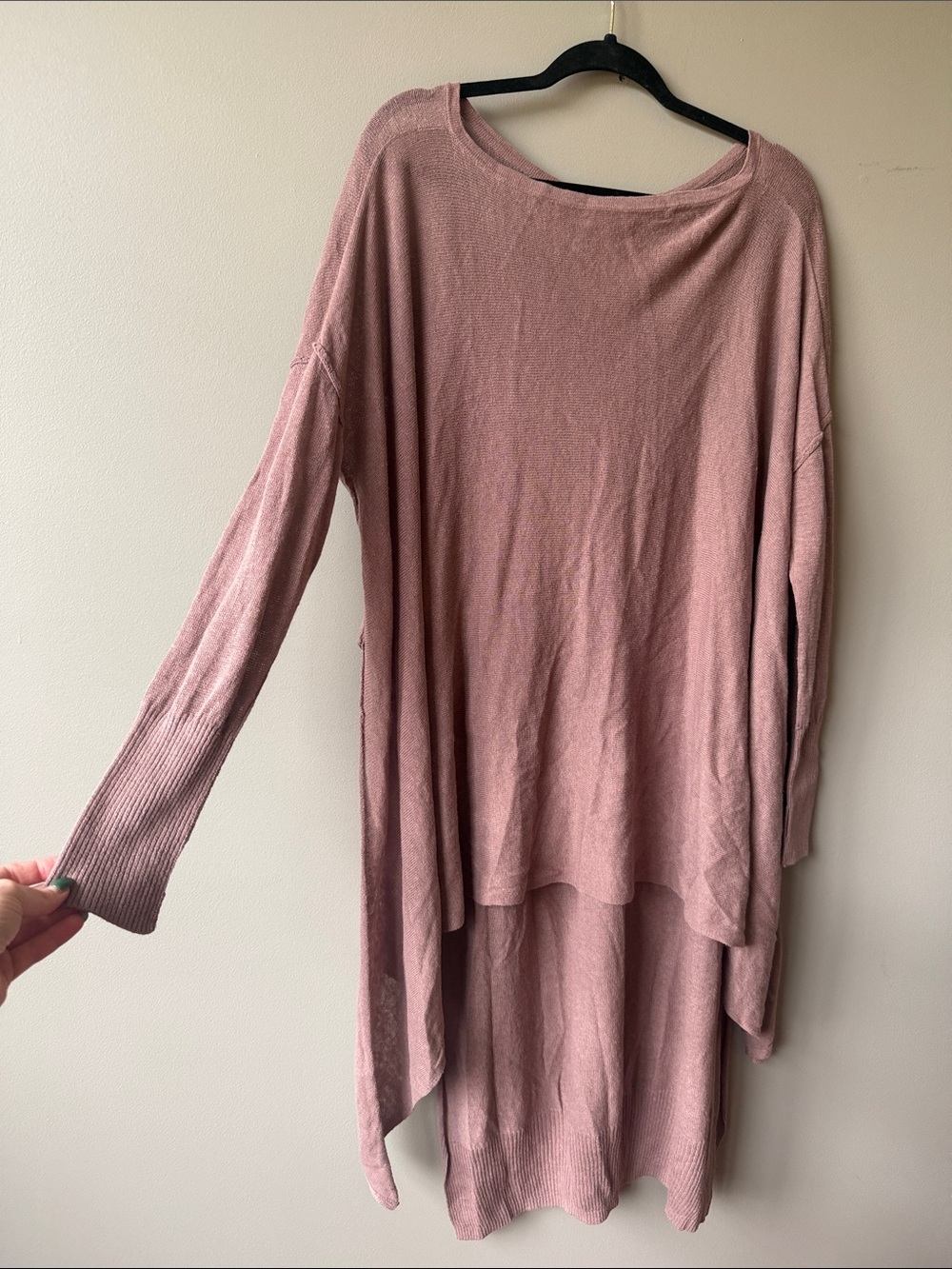 Free People Mauve Oversized Long-Sleeve Tunic Sweater